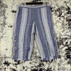 J Jill Cropped Pants Womens Size PL Woven Striped Linen Viscose Button Ankle‎